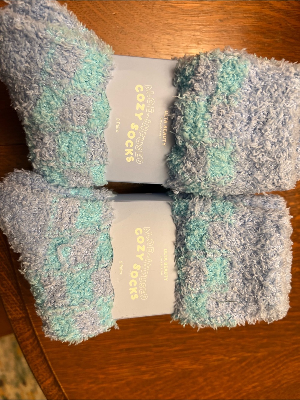 Ulta Beauty Fuzzy Cozy Socks in Light Blue and Aqua